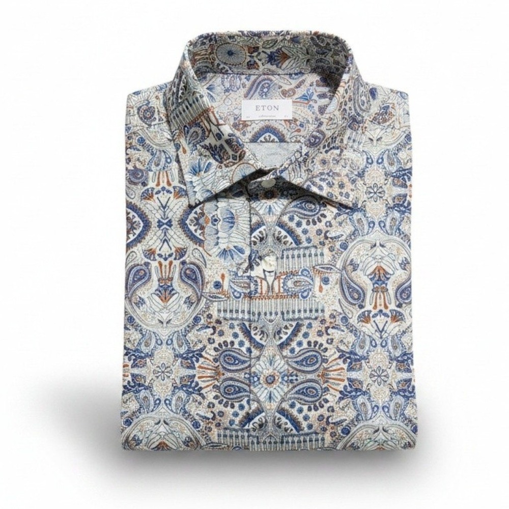 Eton Ancient Paisley Print Twill Contemporary Fit Shirt Mens 17.5 44 Long Sleeve